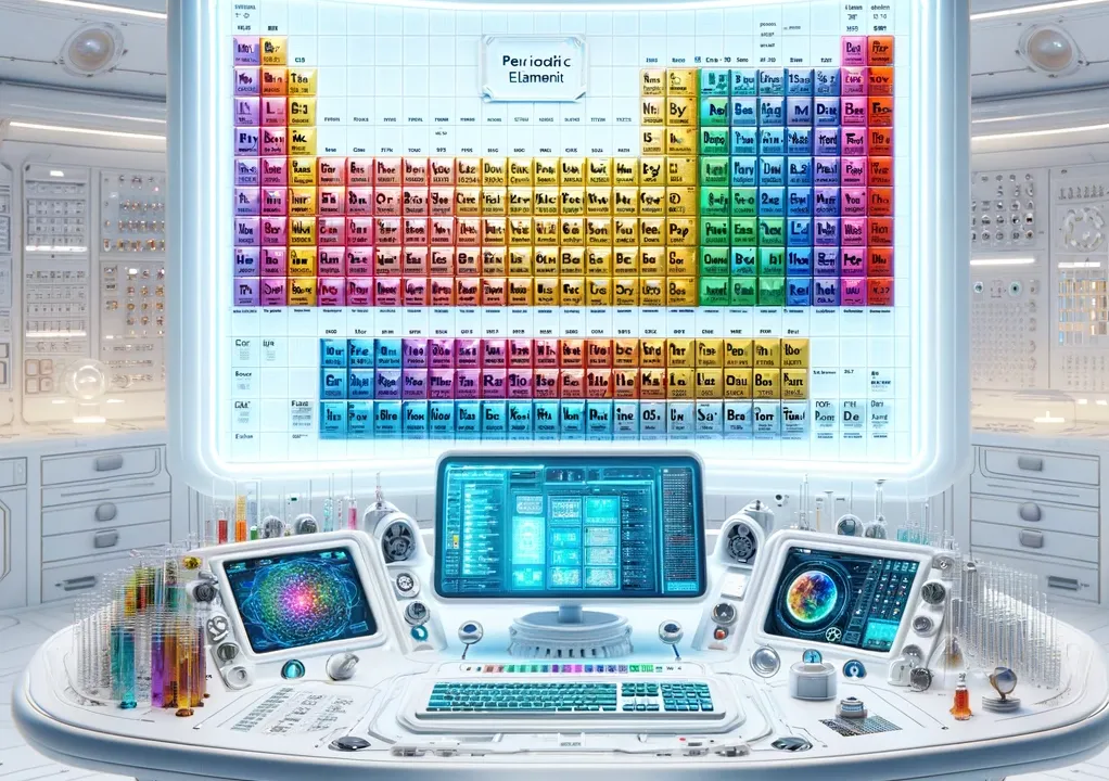 A futuristic rendering of a workstation for a Materials Informatics scientist/engineer by ChatGPT.